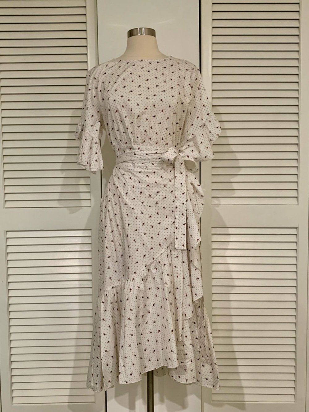 Cynthia Rowley White Floral Midi Dress with Tie Waist